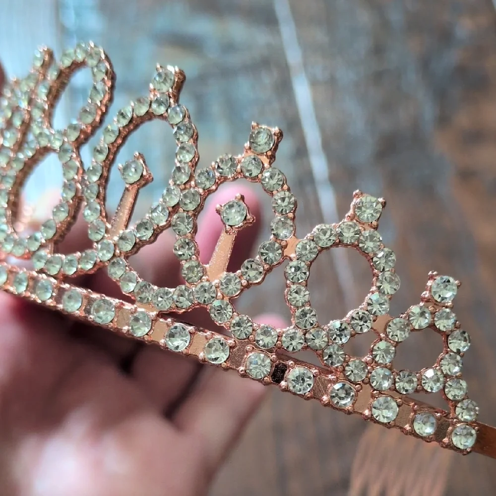 Rose Gold Crystal 18th Birthday Party Celebration Photo Prop Tiara with Combs